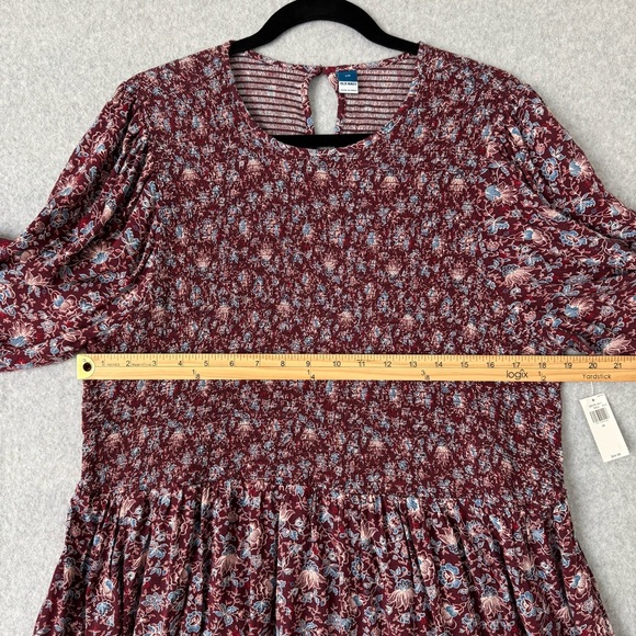Old Navy Women Dress 2X Burgundy Floral Smocked Cottagecore Country Boho Prairie - Picture 12 of 15